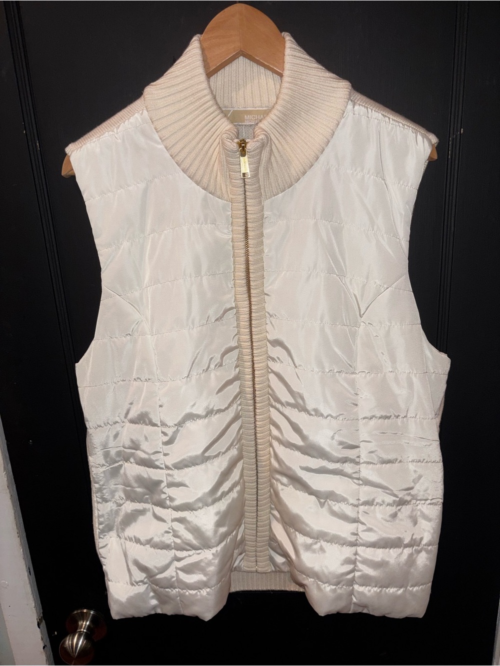 Michael Michael Kors White Puffer Vest Quilted Ribbed Collar Zip XL